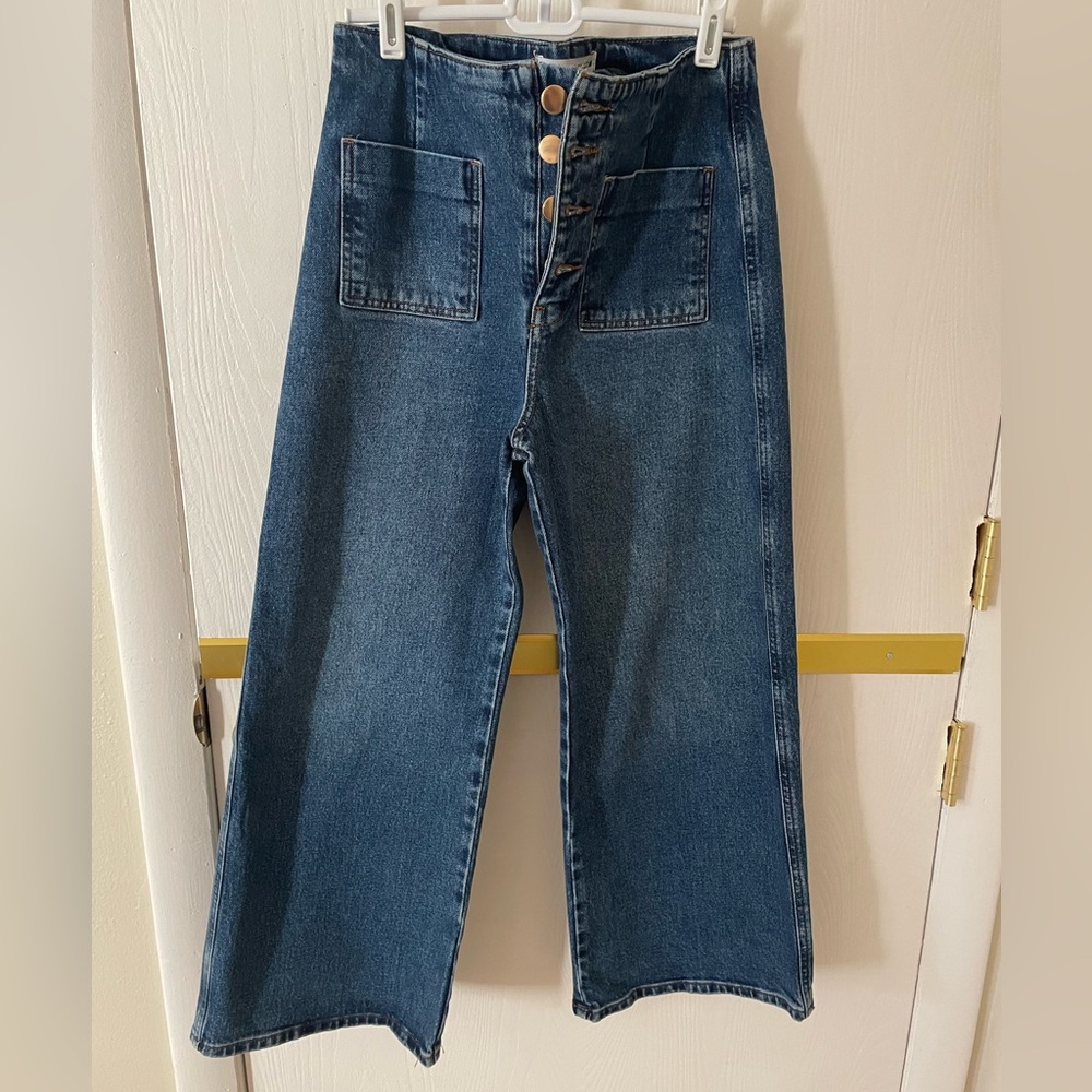 Zara Wideleg cropped button down jeans